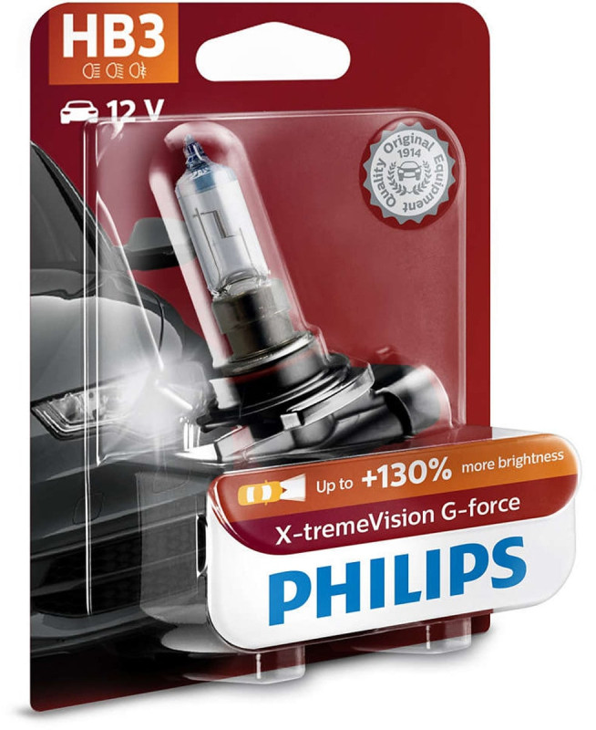 9005XVGB1 Philips HB3 X-tremeVision G-force +130% mere lys, 1 stk. blister pakke