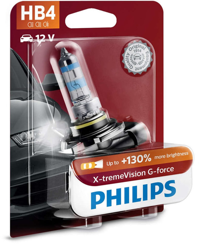 9006XVGB1 Philips HB4 X-tremeVision G-force +130% mere lys, 1 stk. blister pakke