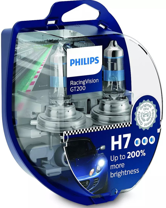 Blister pakke med H7 GT200 Philips RacingVision +200% mere lys i 2 stk. 