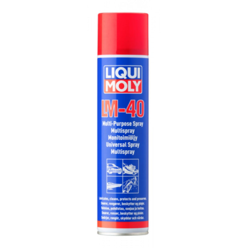 LM40, 400ml fra Liqui Moly, renser, smører og starter fugtige motorer.