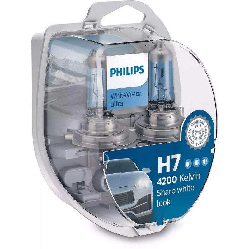 Billede af Philips H7 WhiteVision Ultra pærer med Xenon effekt & +60% mere lys 2 stk + (2 stk. W5W) hos Viskerbladet.dk