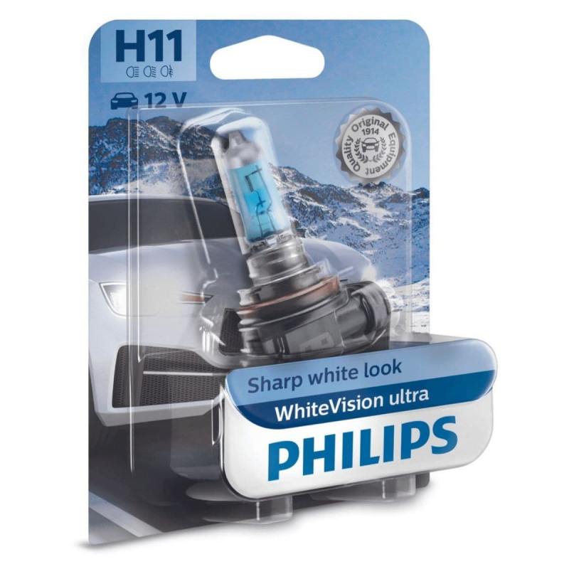 Billede af Philips H11 WhiteVision Ultra pærer med Xenon effekt & +60% mere lys 1 stk hos Viskerbladet.dk