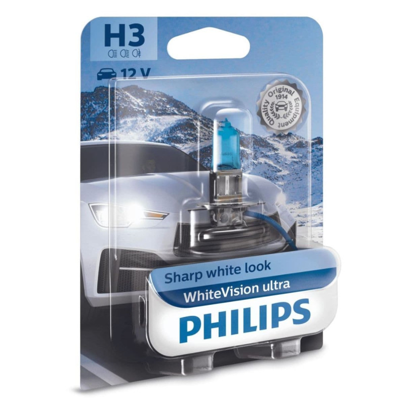 12336wvub1 H3 WhiteVision Ultra Philips pære, giver Xenon agtigt lys og +60% mere lys end std. pære
