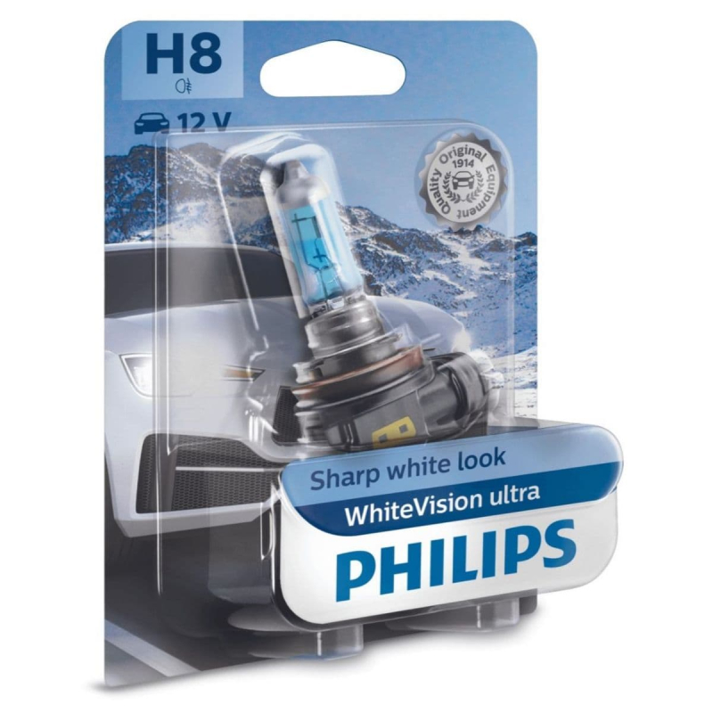 Philips H8 Whitevision Ultra Pærer Med Xenon Effekt & 60 Mere Lys 1 Stk