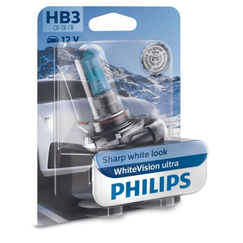 Billede af Philips HB3 WhiteVision Ultra pærer med Xenon effekt & +60% mere lys 1 stk hos Viskerbladet.dk
