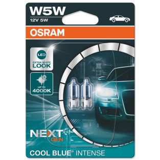 2825HCBN W5W pærer fra Osram, model Cool Blue Intense NEXT GEN. 2 stk - på blisterkort