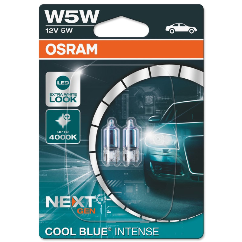 2825HCBN W5W pærer fra Osram, model Cool Blue Intense NEXT GEN. 2 stk - på blisterkort