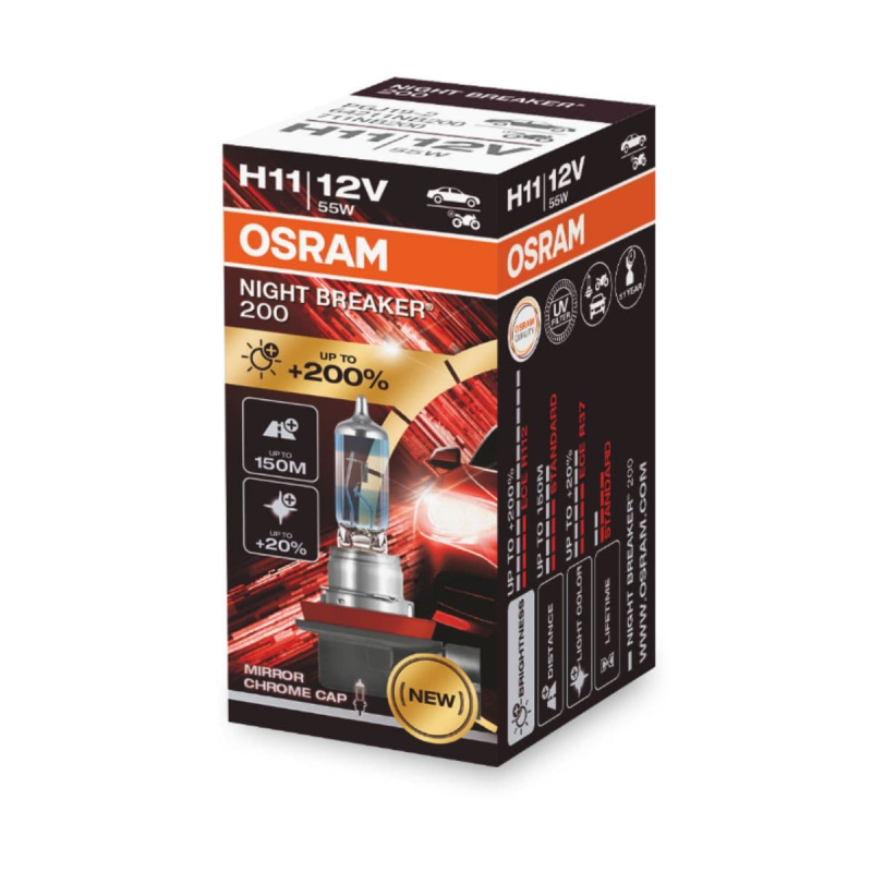 Osram Night Breaker 200 H11 Pærer +200 Mere Lys Stk Pakke