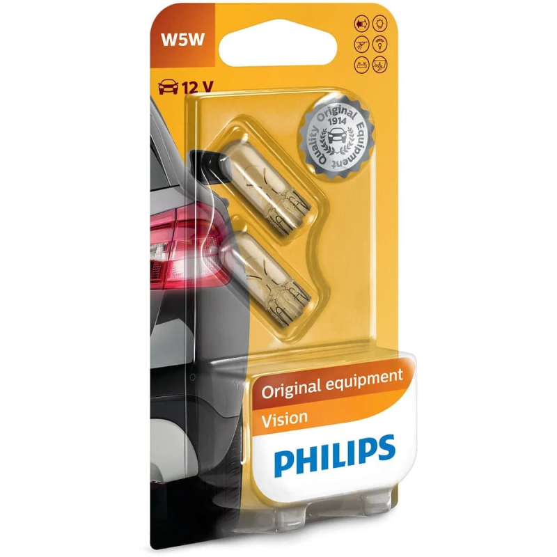 Philips W5W Vision pærer, som giver +30% mere lys (2 stk)