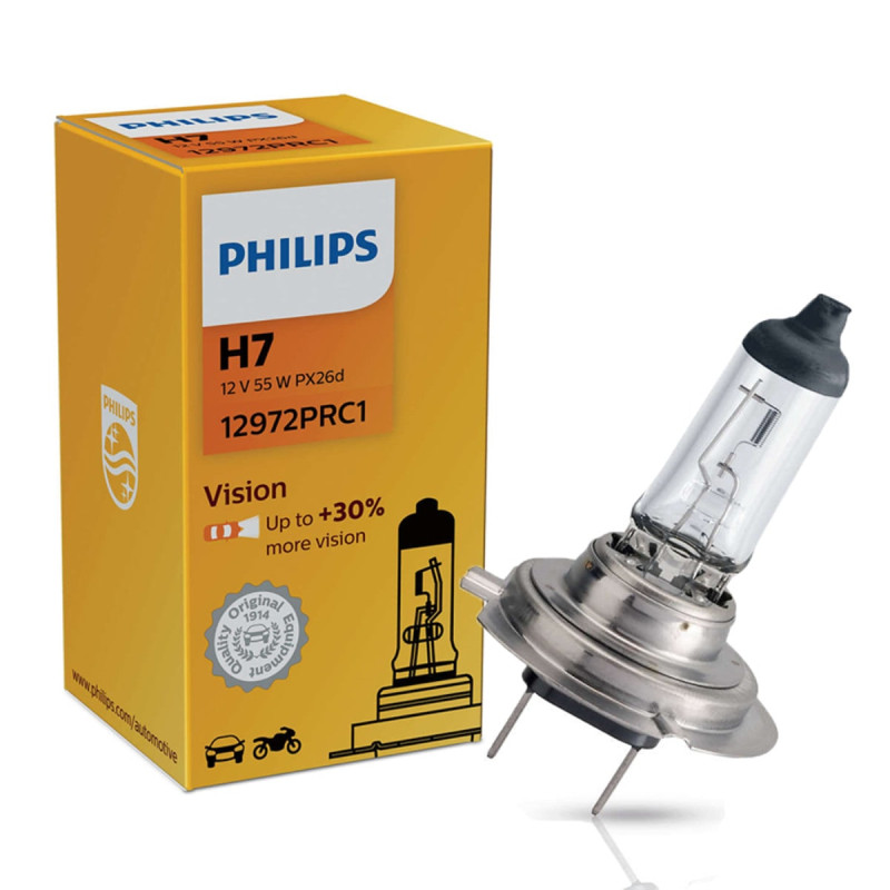 12972pr H7 Philips Vision / Premium pære med +30% mere lys end std. H7 pærer