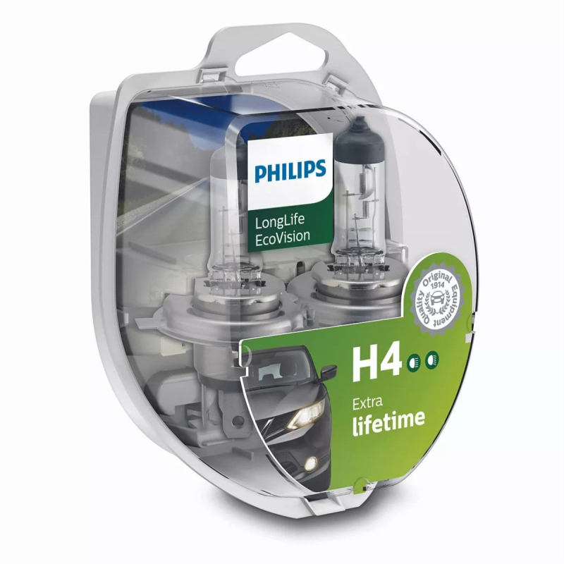 Billede af Philips H4 Longlife EcoVision pærer med op til 4x længere levetid (2 stk) hos Viskerbladet.dk