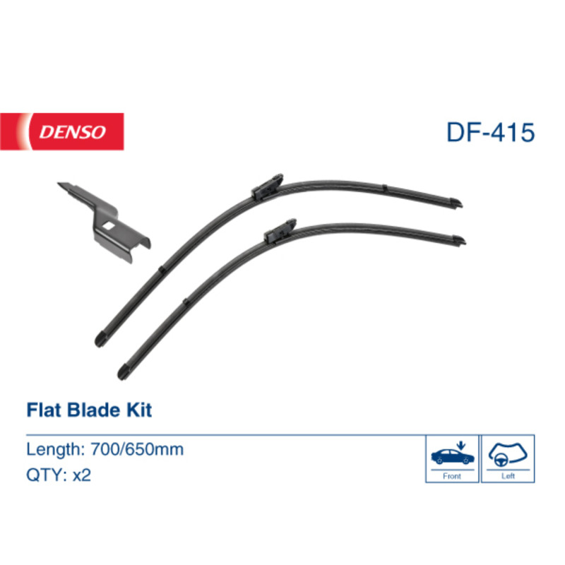 DF-415 Denso Fladblades / Vinduesvisker / Viskerblade sæt 700+650mm lange og med fitting F i 16mm bredde