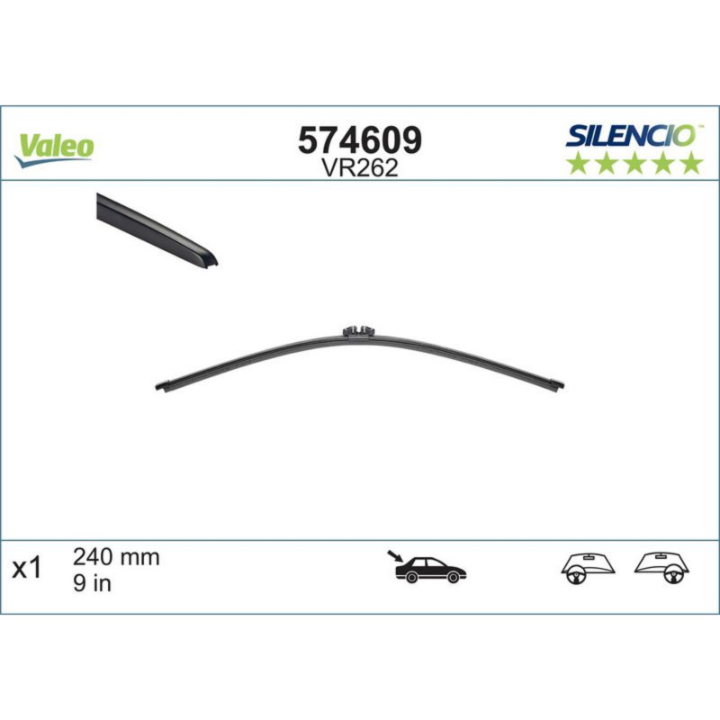 574609 / VR262 Valeo Silencio bagrudevisker, 9 inch / 24cm lang