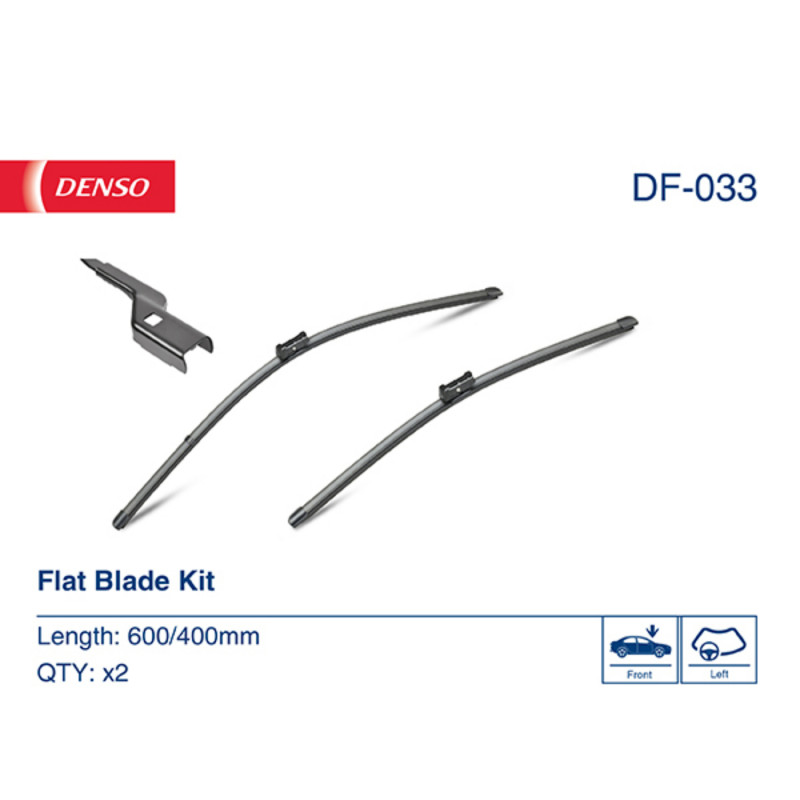 DF 033 Denso Viskerblade / Fladblades / Vinduesvisker sæt til Renault 5 E-Tech, Twingo 2, Opel Corsa F. samt mange flere