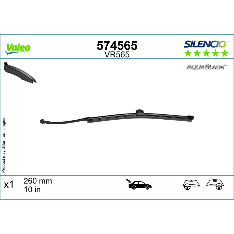 574565 / VR565 Valeo Silencio Bagrudevisker, 26cm lang med sprinkler indbygget til Volvo V60 fra årg. 2018 og frem