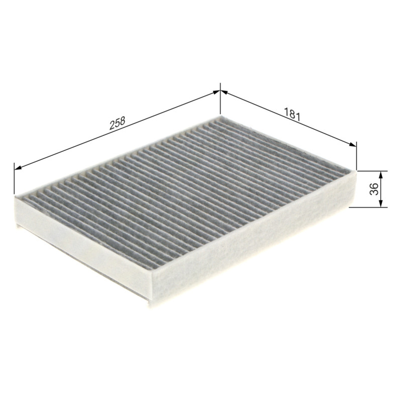R5573 / 1987435573 Bosch pollenfilter med aktivkul. Pollen filter med mål til VW Up!
