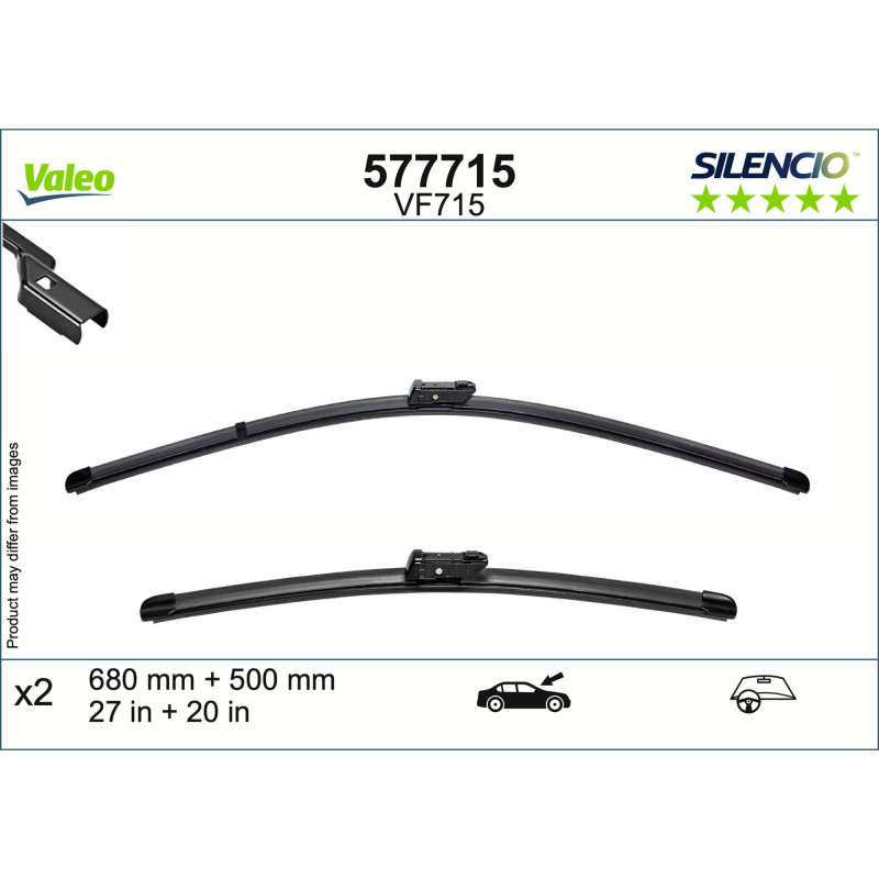 577715 / VF715 Valeo Silencio Viskerblade / Fladblades sæt, 680 & 500mm lange viskere