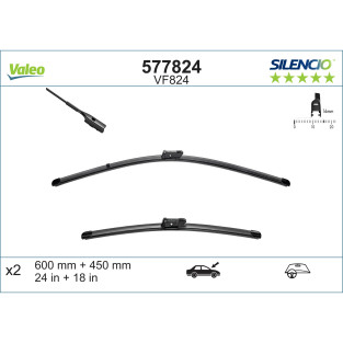 577824 / VF824 Valeo Silencio Viskerblade / Fladblades sæt, 600 & 400mm lange