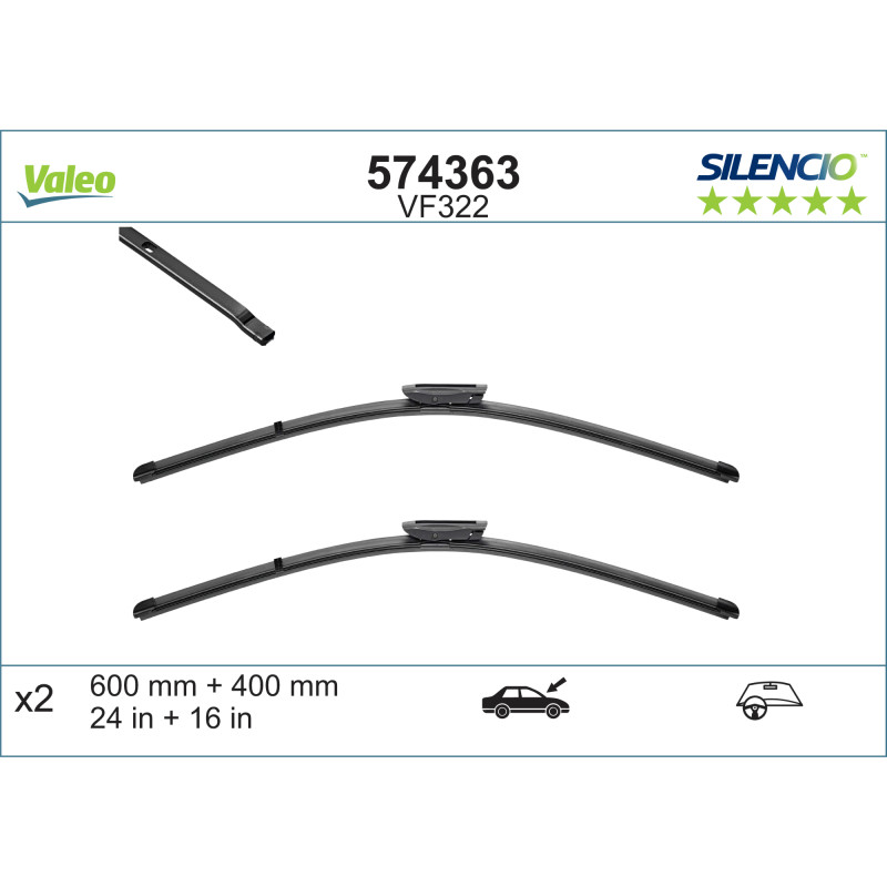574363 / VF322 Valeo Silencio Viskerblade / Fladblades sæt, 600 & 400mm lange