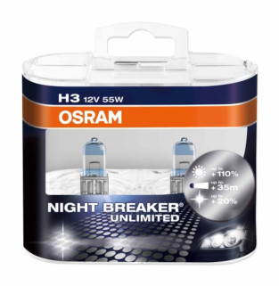 H3 pærer sæt fra Osram Night Breaker +110% , som giver mere lys end std. pærer
