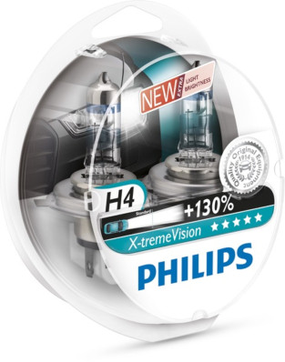 H4 Xtreme Vision +130% mere lys fra Philips, 2 stk. Blister pakke