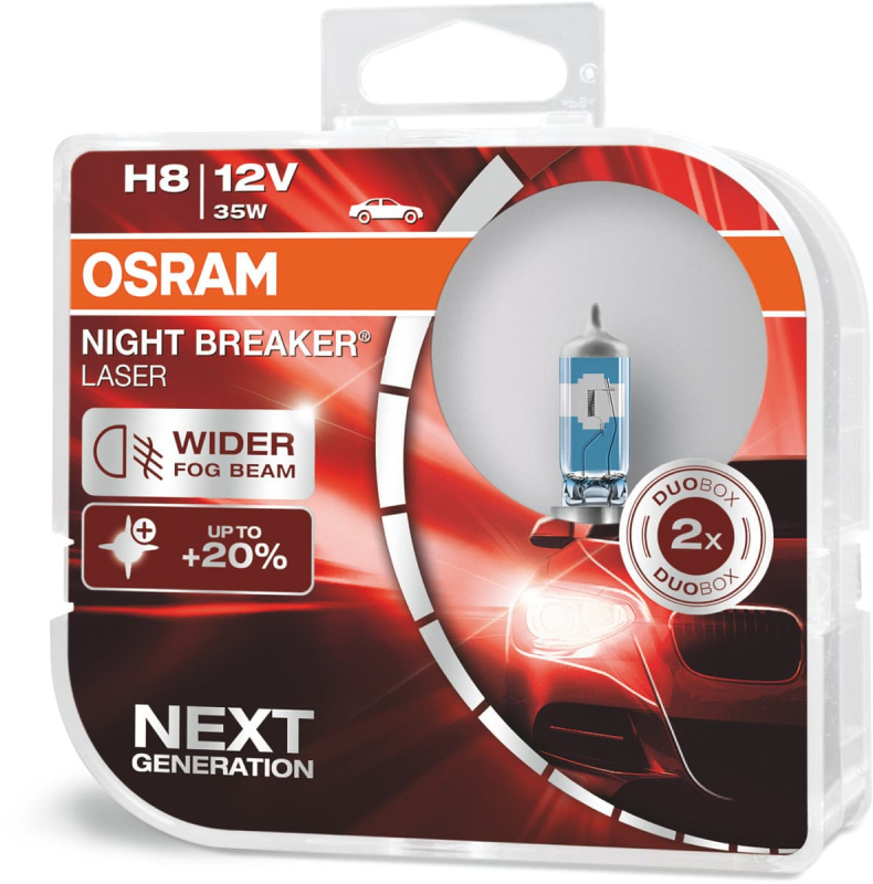 Billede af Osram Night Breaker Laser H8 pærer +150% mere lys (2 stk) pakke hos Viskerbladet.dk